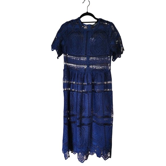 Chicwish Womens Blue Lace Midi Dress With Tags Size Small - Picture 1 of 4